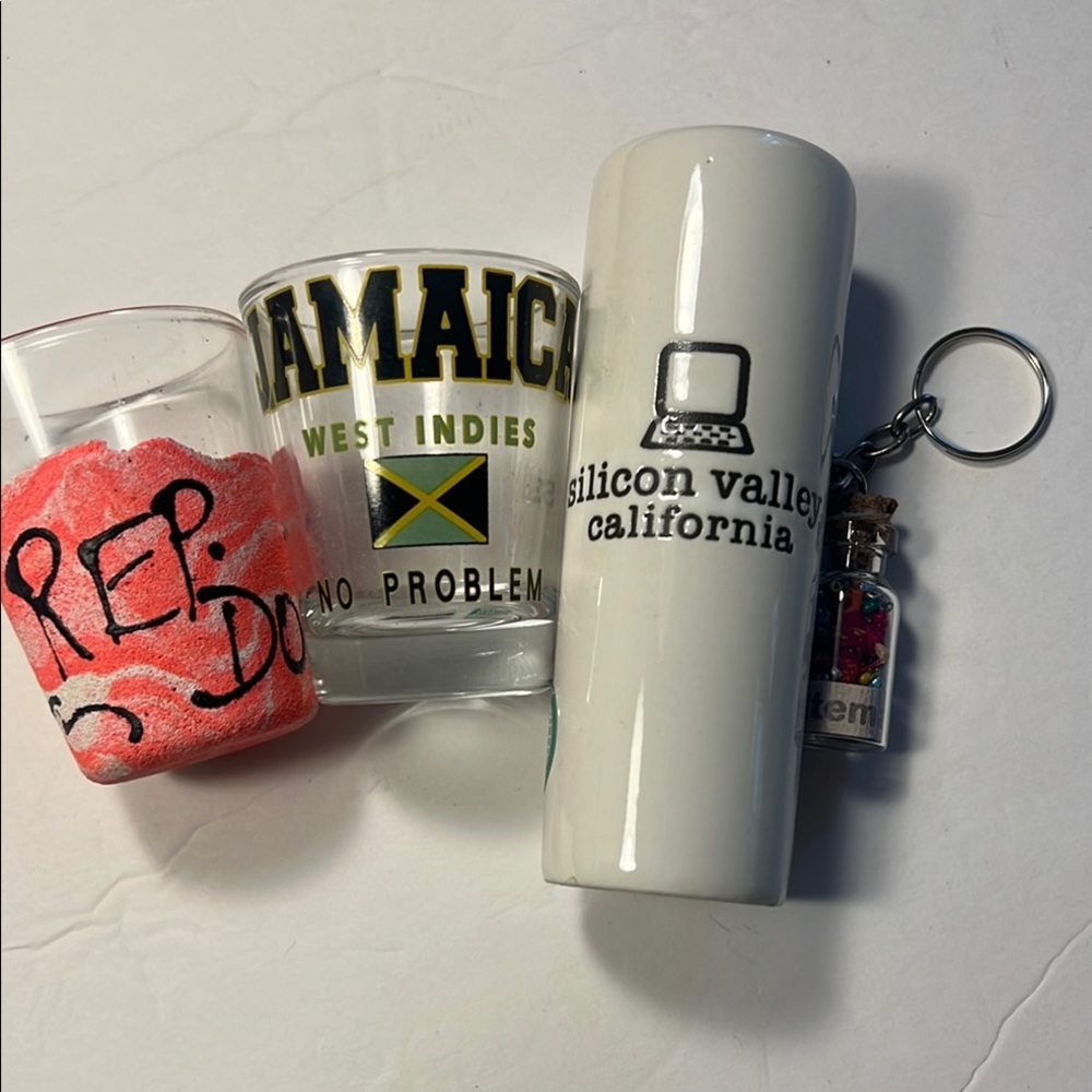 Set of Souvenir Shot Glasses and One Keychain